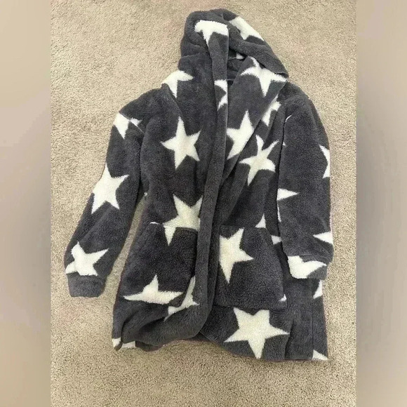 Super Star SHEIN Blanket like Sweater Hoodie White Stars on Navy/Grayish Color - Picture 6 of 7